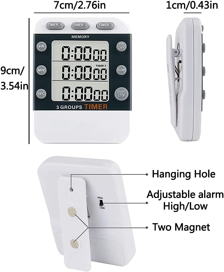 MOSTRUST Digital Dual Kitchen Timer for Cooking, 3 Channels Count Down/up Triple Multi Timers for Food, Magnetic Memory-Preset Large-Display Adjustable Alarm Volume, 3A Battery Included