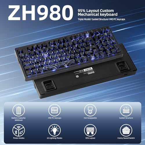 Image of ZORNHER ZH980 Mechanical Keyboard Wireless,95% Creamy Keyboard with Number Pad,Gaming Keyboard with Number Pad,Shine Through Spider Web PC,Creamy Sounding Linear Switches,Full Size