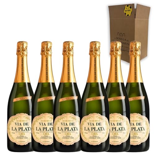 Cava Vía de la Plata Semiseco - Para Disfrutar en Celebraciones y con los Tuyos - Pack 6 Botellas 75cl