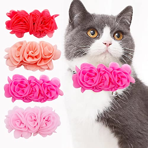 Jpgdn 4Pcs/Pack Dog Collar Large Flowers 4.9Inch Rose Croal Peach Pink Pet Collar Charms Attachment For Small Medium Big Girl Female Cat Puppy Alpaca Rabbit Neck Bows Slides Grooming Accessories #TOP4