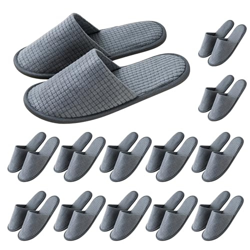 Pantoufles d'invités lavables PORFOYO, lot de 12 chaussons d'hôtel antidérapants pour spa et maison