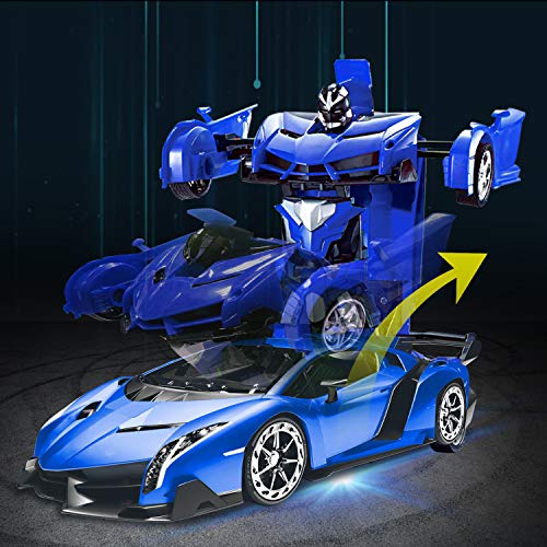 Amenon Remote Control Transform Car Robot Toy For Boys Kids Teens Toys With Lights Rc Car 2.4Ghz 1:18 Rechargeable 360°Rotating Race Car Toys Gifts For Kids Girls Party Favors (Blue) #TOP2
