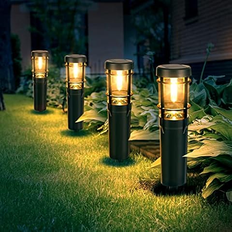 Czoele Solarlampen für Außen Garten, 4 Stück Solarleuchten Garten IP65 Solar Gartenbeleuchtung Wasserdichte Landschaftsbeleuchtung mit Warmweiß Wolfram Licht für Garten, Terrasse, Pfad, Rasen (A) Cover