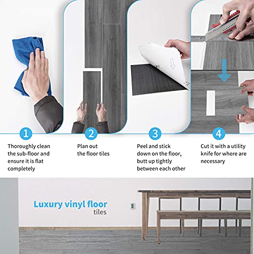 Art3d Peel and Stick Floor Tile Vinyl Wood Plank 12-Pack 18 Sq.Ft, Deep Gray, Rigid Surface Hard Core Easy DIY Self-Adhesive Flooring by Art3d - Used condition - Image 8