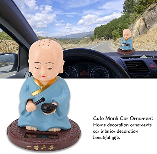 Image of AUGEN Small Buddhist Monk Solar Ornaments, Automatic Nodding Lucky Meaning Light Energy Sensing Eco Friendly Solar Buddhist Monk Statue Decoration for Home Car Dashboard (Pack of 1)(C, Blue)