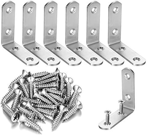 6 PCS Stainless Steel L Corner Brackets Heavy Duty Corner Braces 2.5” x 2.5” x 0.75”, 4 Hole 90 Degree Joint Right Angle L Shape Bracket for Wood Cabinets Furniture
