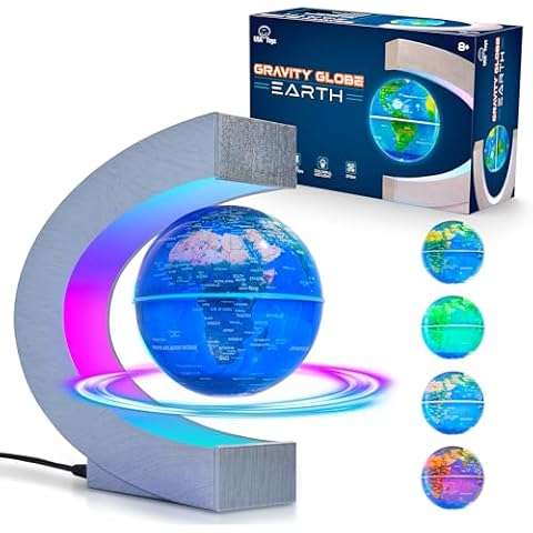 USA Toyz Gravity Globe Earth Ball and C Frame Set - Magnetic Levitating Globe Lamp with Multicolor LED Lights, Spinning Rotating Floating Globe for Desk, Stand Compatible Gravity Planets Cover