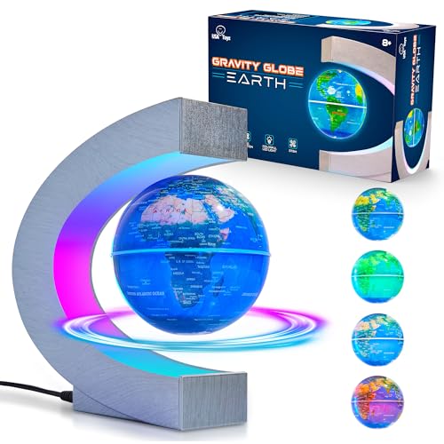 USA Toyz Gravity Globe Earth Ball and C Frame Set - Magnetic Levitating Lamp with Multicolor LED Lights, Spinning Rotating Floating Globe for Desk, Stand Compatible Gravity Planets