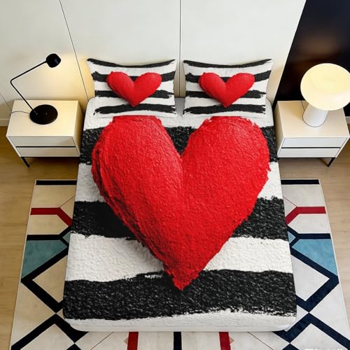 Drap housse microfibre 140x200 bonnet 25cm à motif cœur premium - 2