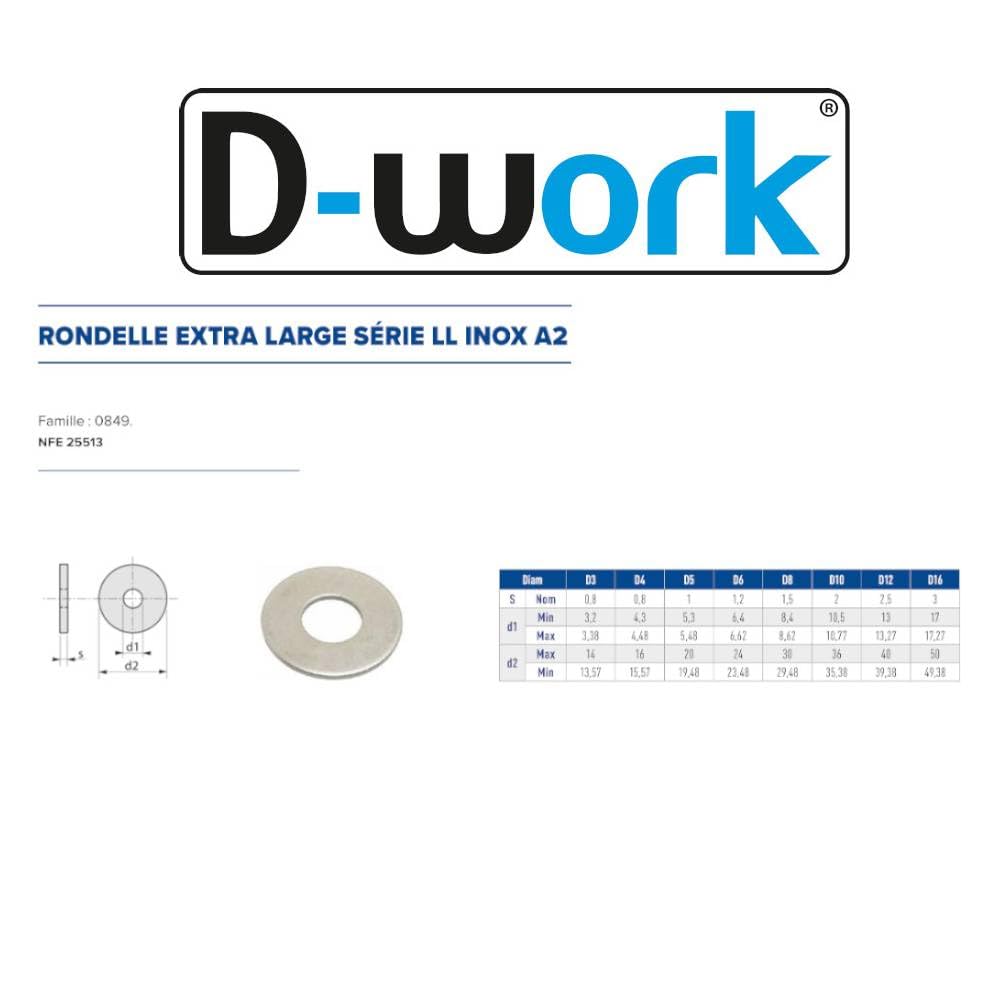 100 x flache Unterlegscheiben, extra groß, M12 mm, NFE 25513, Edelstahl A2. D-Work