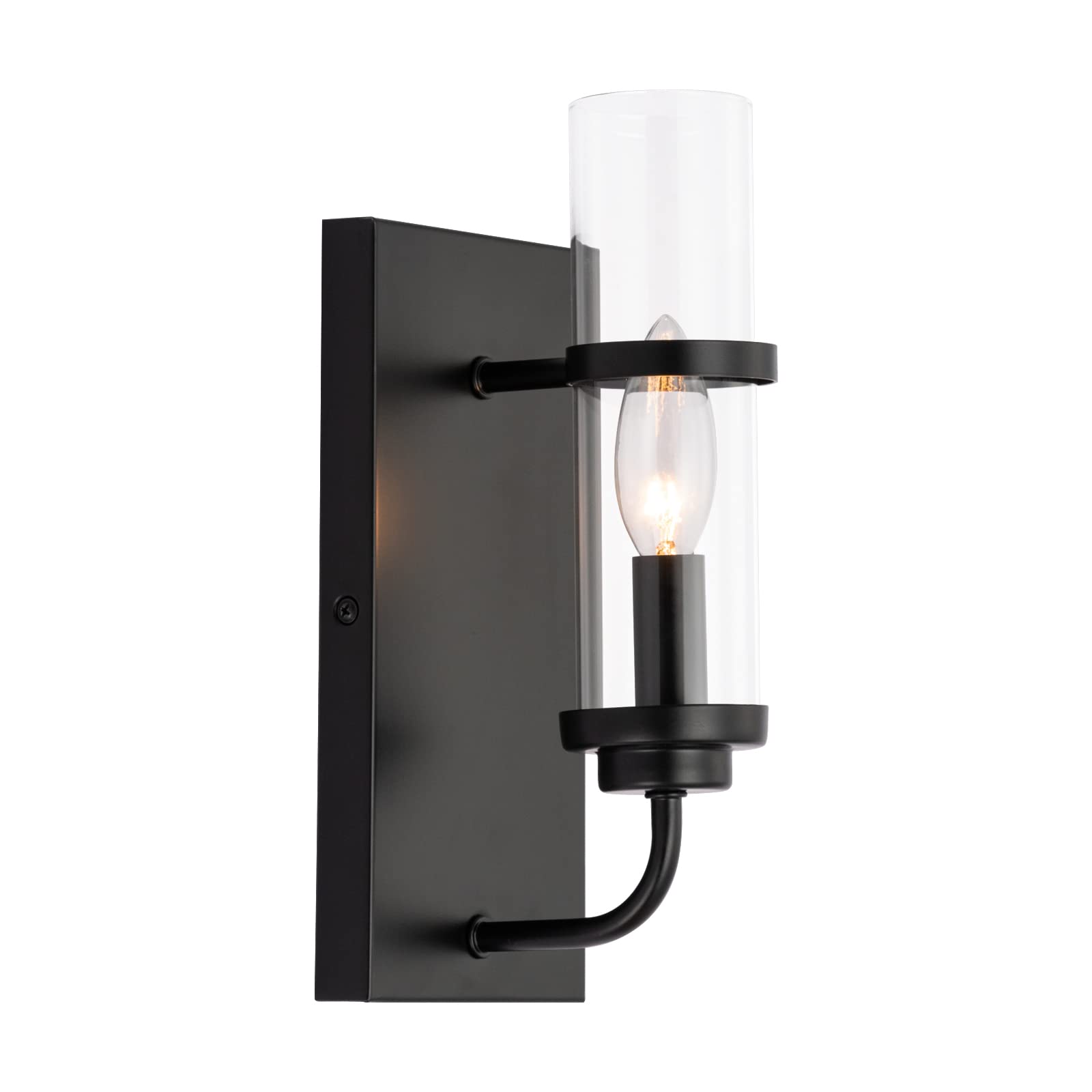 COTULIN Farmhouse Black Wall Sconce Vintage Industrial Vanity Light Fixture with Clear Glass Shade and Metal Base Wall