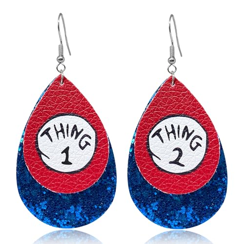 T-ztoss Pair of Thing 1 and 2 Drop Dangle Teardrop Earrings for Teachers Reading Earrings for Teacher Jewelry Gifts for Back to school (Teacher earrings)