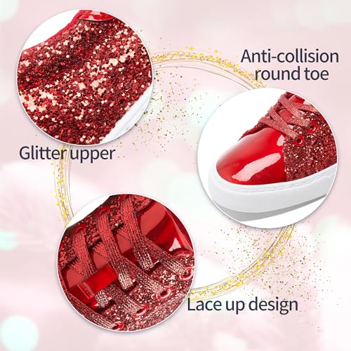 Image of AISFAES Glitter Sparkly Low Top Sequins Lace Up Tennis Shoes Comfort Bling Fashion Shiny Walking Shoes