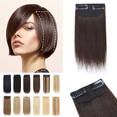 S-noilite One Piece Clip in Human Hair Extensions Short 2 Clips Clip in Hairpieces Straight Remy Hair 6Inch For Women with Thinning Hair Add Hair Volume 10g Dark Brown