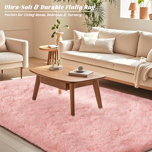 Pink Fluffy Rugs for Bedoom Girls, 3x5 Small Soft Faux Fur Area Rug - Cozy Fuzzy Plush Non-Slip Shaggy Carpet for Living Room, Kids Girls Room Home Dorm Nursery