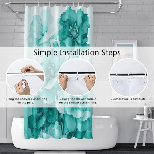 Rideau de douche vert 183x183 cm imperméable à motif floral