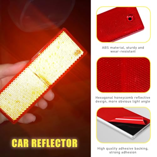 Image of 10 PCS Rectangular Safety Reflectors, Plastic Self Adhesive Safety Warning Reflective Stickers, Universal Stick-on Rear Safety Reflectors for Most Vehicles, Car Accessories (Red+White)