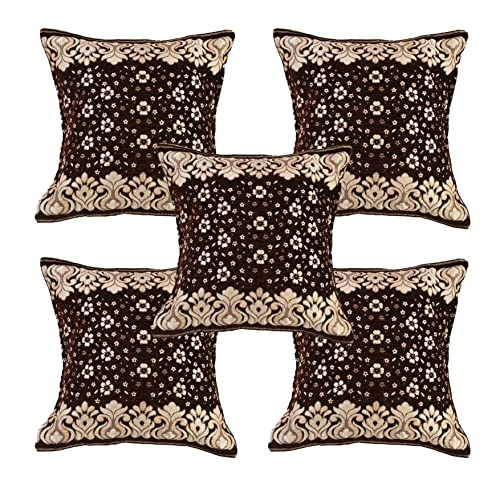 Image of 5 Seater Sofa Cover Set (3+1+1) with Armrest & Cushion Covers - Premium Stretchable Fabric, Anti-Slip, Soft & Washable Couch Cover for Living Room - (Coffee Brown)