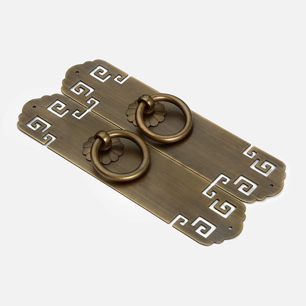 knob,Door Handles,Handle,2Pcs Chinese Vintage Style Antique Brass Pull Handle Knobs Drawer Cabinet Bookcase Wardrobe Doors and Windows Straight Plate Single Hole Handle (Color : Handles