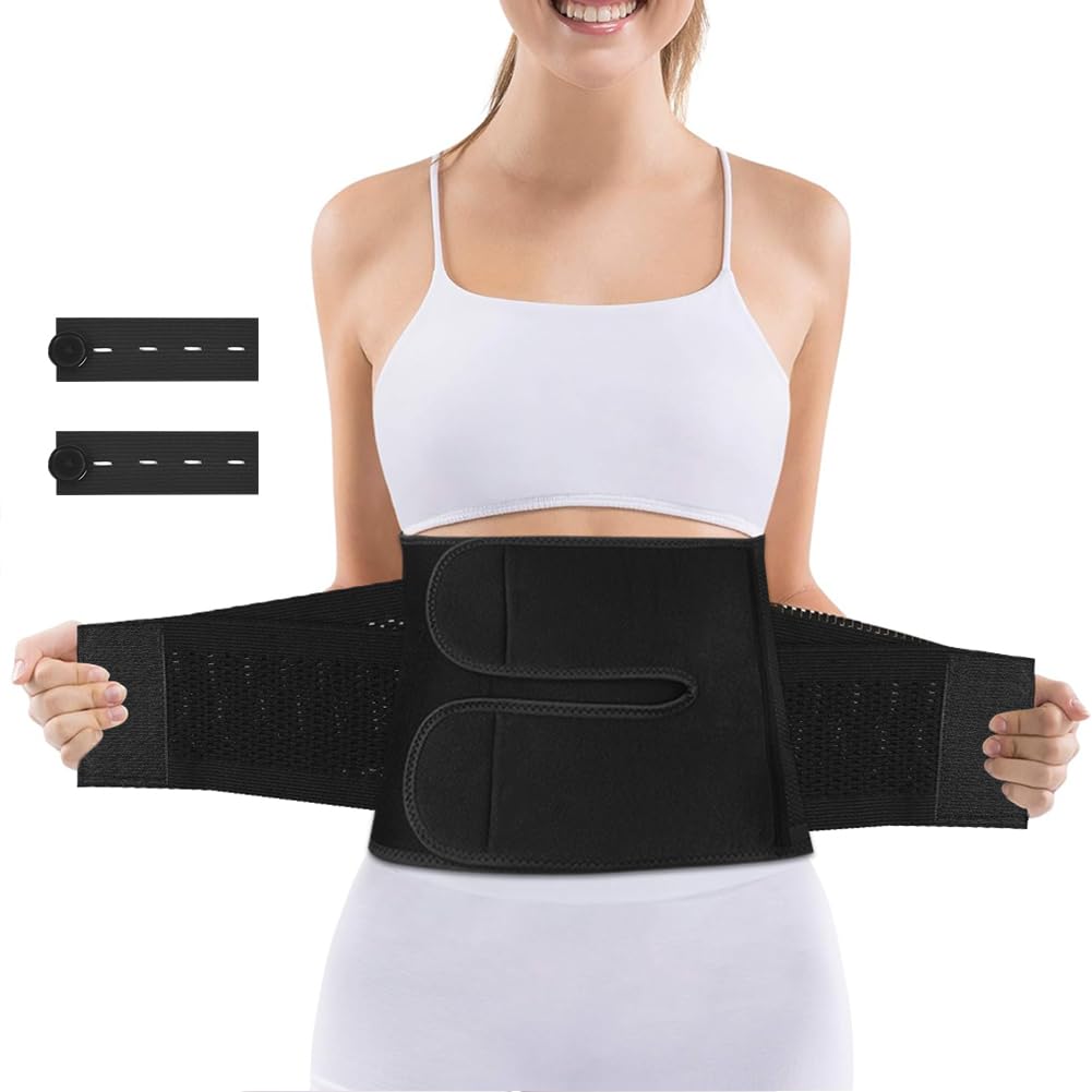 ACWOO Fascia Post Parto Cintura, Guaina Post Parto con 2PCS Estensori Elastici, Regolabile Cintura Addominale con 2 Supporto Per la Schiena, Traspirante Cintura Shapewear per Recupero Postparto