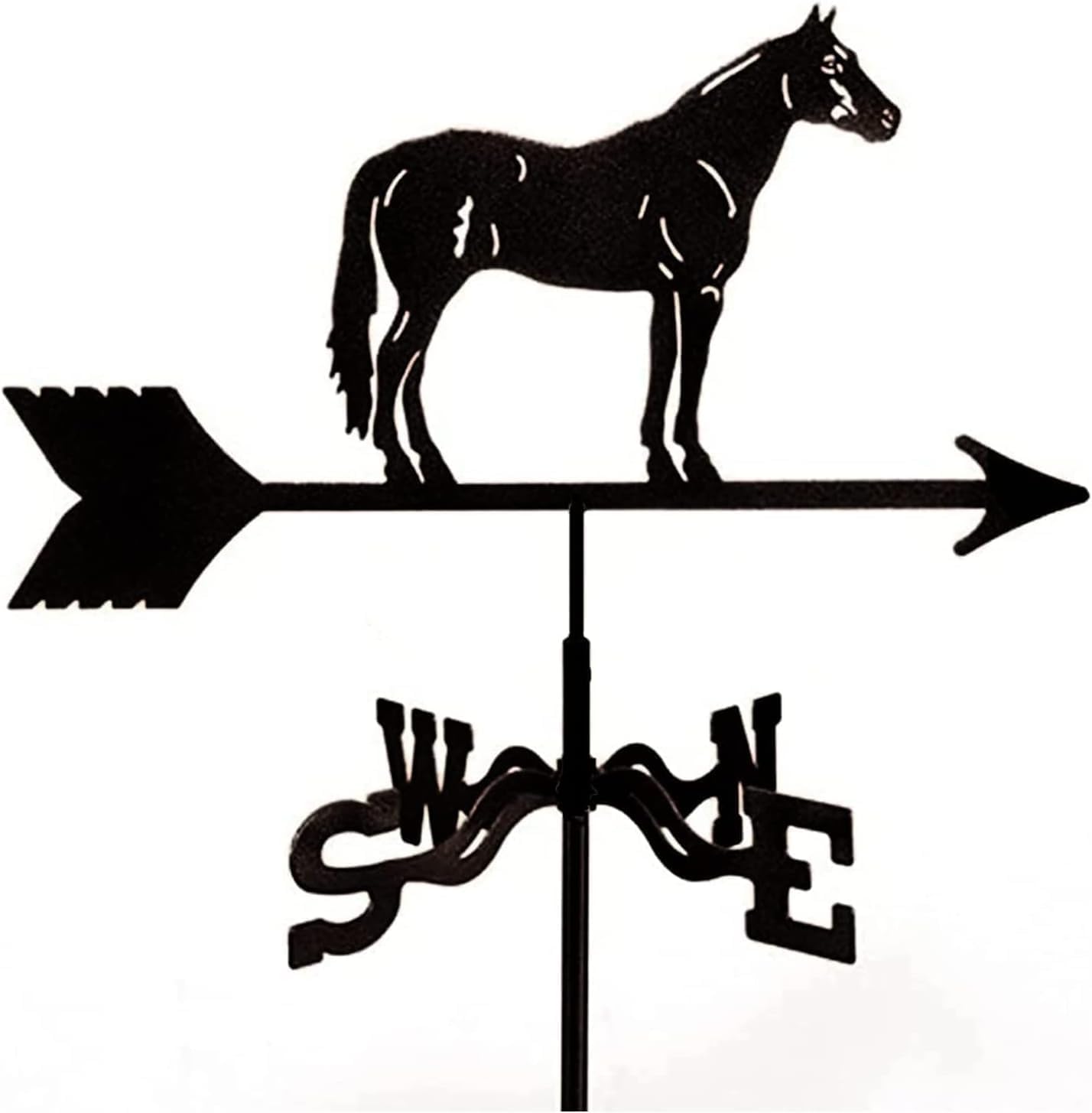 Weathervane Horse Metal Wind Vane Garden Decoration Black Animal Weathercock Indicator Wind Measuring Tool for Outdoor Farmhouse Farm Barn Sheds Patio Halloween