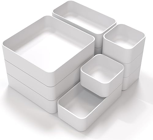 CHANCETSUI Juego organizador de cajones apilables de 11 piezas, bandejas organizadoras de cajones de escritorio de varios tamaños, cubos de