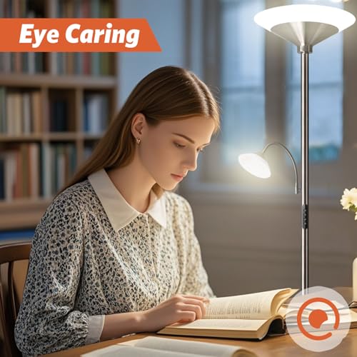 Lampadaire moderne avec télécommande et tactile à double source lumineuse