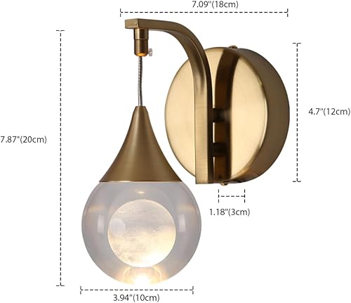 Miniatura 6 de MASIVEL Apliques de pared con botón de encendidoapagado, globo de cristal, lámpara de montaje en pared, lámpara moderna de pared para dormitorio,