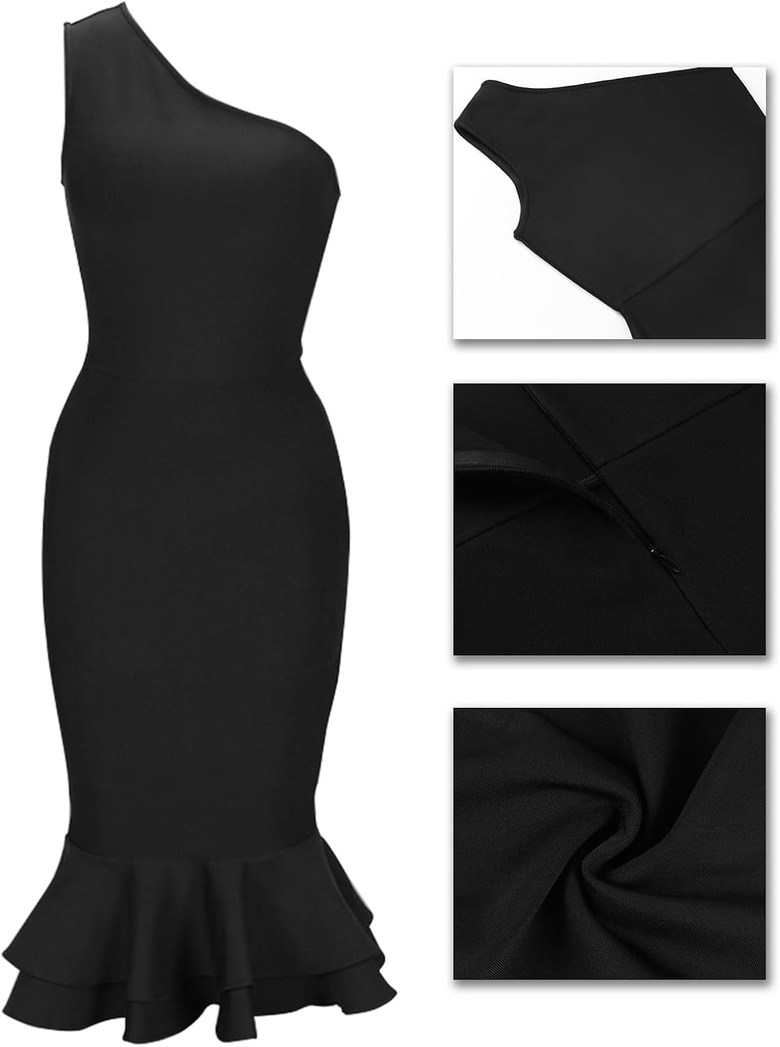 whoinshop Women's One Shoulder Mermaid Bodycon Dress Celebrity Midi Party Club Bandage Dress - Image 5
