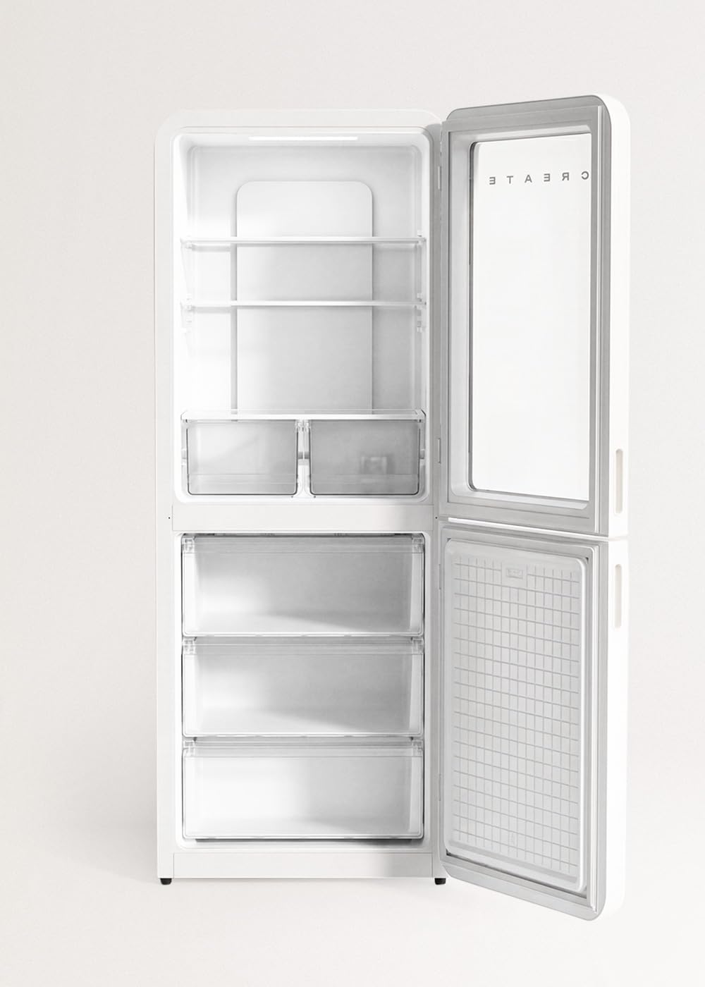 CREATE / FRIDGE RETRO KNOCK KNOCK 401L / Frigorífico combi con ventana de visualización blanco/No Frost, tecnología inverter, función enfriamiento rápido, control de temperatura, estilo retro, 190W