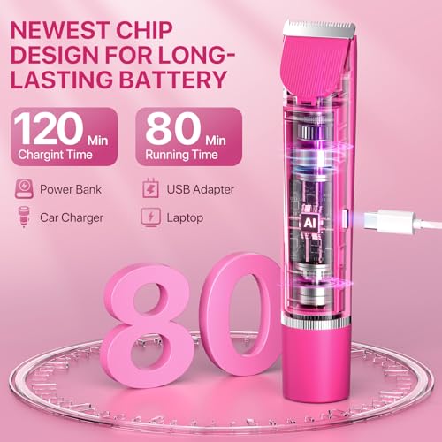 Image of Bikini Trimmer for Women, Rechargeable 2-in-1 Electric Razor for Shower& Travel, IPX7 Waterproof Painless Hair Removal for Bikini Line, Legs, Underarms, Wet & Dry Cordless Ceramic Blade, Pink