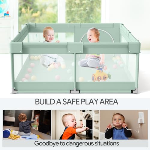Image of Fodoss Playpen for Babies and Toddlers, Green Playpen for Apartment, Kids Play Pen, Extra Large Baby Play Pen, Big Playard for Infants