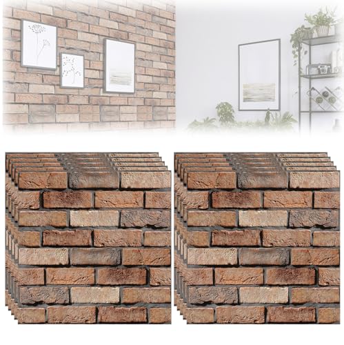 GOEDCH Papel 3D Rojo Ladrillo Pared Autoadhesivo: 10 Piezas Impermeable PVC Panel Decorativo Pared, Paneles Imitacion Ladrillo Exterior Paneles, Revestimiento de Paredespara Salón, Dormitorio, Fondo