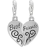 Sexy Sparkles Two Piece (2) Heart Best Friends Clip on Pendant Charm for Bracelet or Necklace