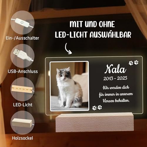 INDIGOS UG - LED Lampe personalisiert - Gedenktafel - hoch, Bild groß - Haustier, Hund, Katze - Wunschbild, Wunschtext - personalisierte Lampe - Geschenk, Familie - optionale Lampe warmweiß