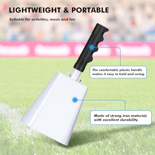 UPELLA 10 Inch Cowbell with Handle, Noise Maker Cow Bell, Steel Cheering Bell for Sports Events Graduations Party Chimes, Percussion Musical Instrument (White 1 PC) - Thumbnail 4
