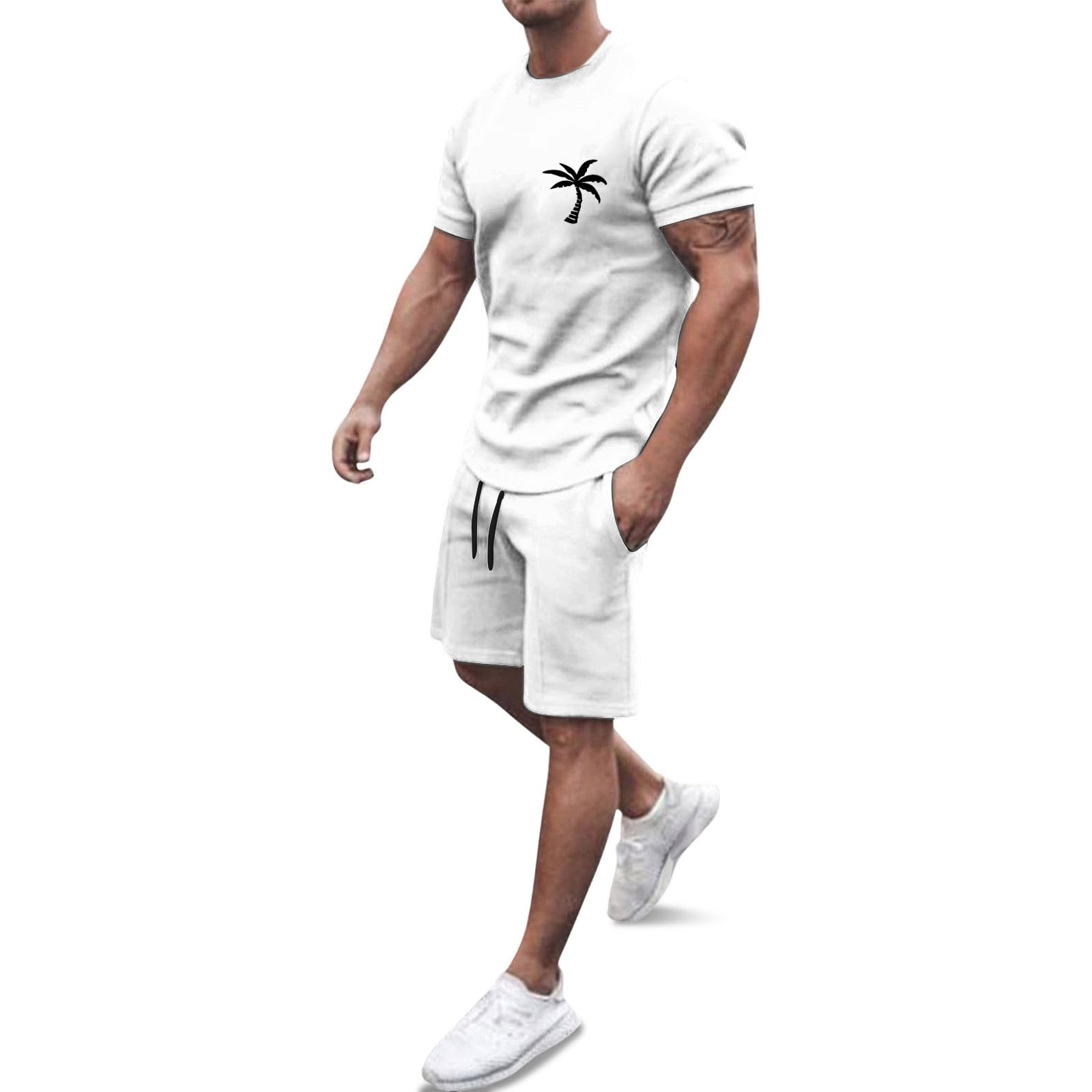 Genérico Conjunto Chándal Hombre 2 Piezas Corto Camiseta y Pantalón Corto Deportivo Fitness Running Entrenamiento Transpirable Sin Costuras Irritación A43