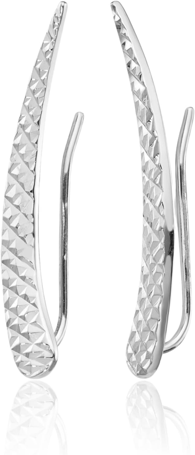 IceCarats 14K Solid White Gold Ear Climber Earrings 28mm 1.1 inch Polished, Textured For Her