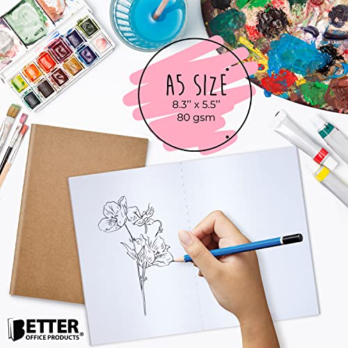 Kraft Notebooks 24 Pack, Blank Unlined, 8.3 In X 5.5 In, A5 Size, 60 White Pages, 80 Gsm, By Better Office Products, Soft Cover Notebooks, Stitched Spines, Art Drawing Sketchbook #TOP5