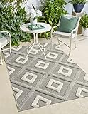 the carpet Karel In & Outdoor Teppich wetterfest - hochwertiger Balkon Teppich Grau - Boho Teppich mit Raute Muster 140 x 200 cm aus Polypropylen