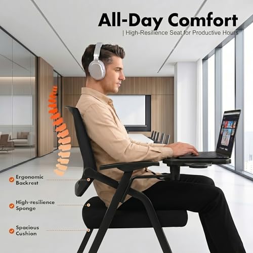 Image of [40 Pack] Folding Conference Room Chair with Writing Board & Cup Holder