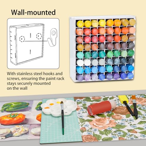Image of Krafetto 64 Grids Craft Paint Storage Organizer, Wall-mountable Paints Holder, Stackable Paint Bottle Rack Stand for 2oz Acrylic Craft Paints