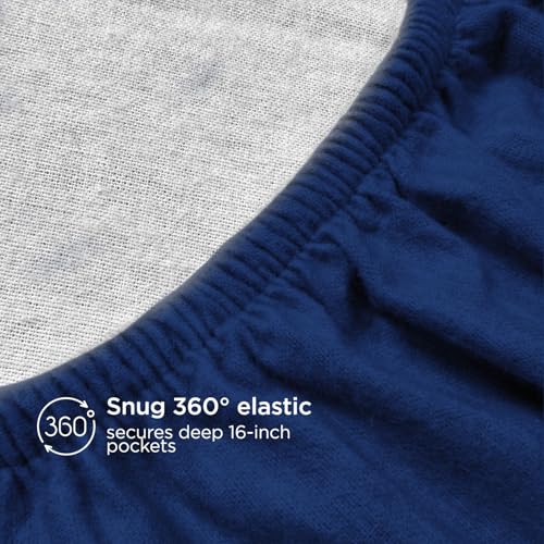 Image of Briarwood Home Heather Flannel Sheet Set, 100% Natural Cotton, Soft, Warm & Deep Pocket, Advanced Nano-Tech Making it Resistance to Pilling; Brushed 6 Times for Softness (Navy Blue, Twin)