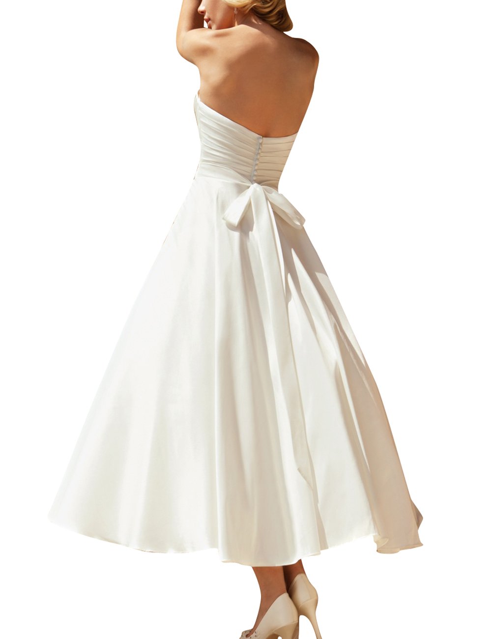 Vestido de Novia de Satén Femenino Cuello Corto de Novia, TAIGUHUI, Color crema, 32