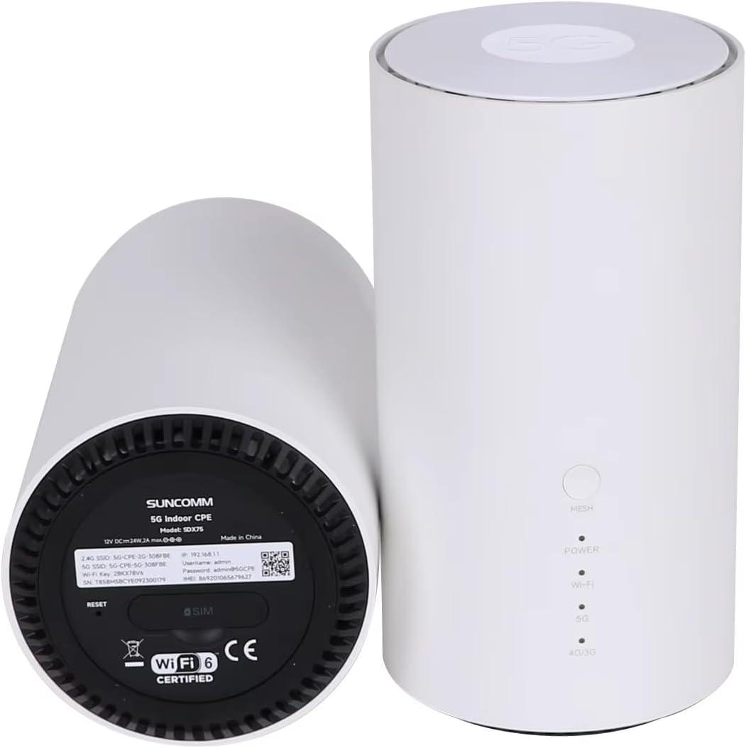 Suncomm 5G WiFi-6 Router, Ultra High-Speed Smart Home CPE | 2.5Gbps LAN | Qualcomm Snapdragon X65 Chipset | Mesh Network, 256 Users| Unlocked any SIM | 5G-A Wireless Router | 1 year warranty