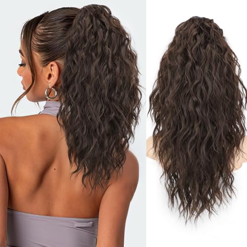 Isaic 18 Inch Claw Clip Ponytail Extension – Volumizing Wavy Hairpiece for Thin Hair, Natural Looking Synthetic Ponytail for Daily Use (Dark Brown)