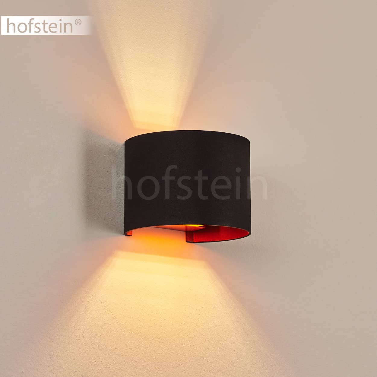 Wandleuchte Badajoz, moderne Wandlampe aus Metall in Schwarz/Kupferfarben, runde Leuchte m. verschiedenen Lichteffekten, Up&Down Leuchte, 1-flammig, 1x G9, ohne Leuchtmittel