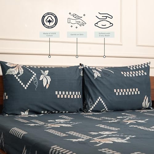Image of Amazon Brand - Umi Cotton Fitted Bedsheet, Queen Size 78x60 Inches, Elastic Fit Bed Sheet, 10 Inch Deep Pocket, Soft Breathable Bedding, Durable Easy Care, with Pillow Cover-Ashwood Classic
