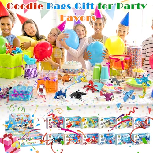 Jellydog Toy Ocean Party Favors for Kids, 12PCS Mini Marine Building Blocks Ocean Animal, Sea Creatures Building Blocks Set, Building Stem Toys for Birthday Party,Goodie Bags,Prize,Cake Topper