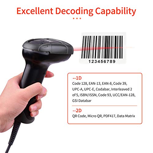 Handheld 1D2D / QR Barcode Scanner USB Wired Bar Code Reader Manual Trigger/Auto Contínuo Suporte de
